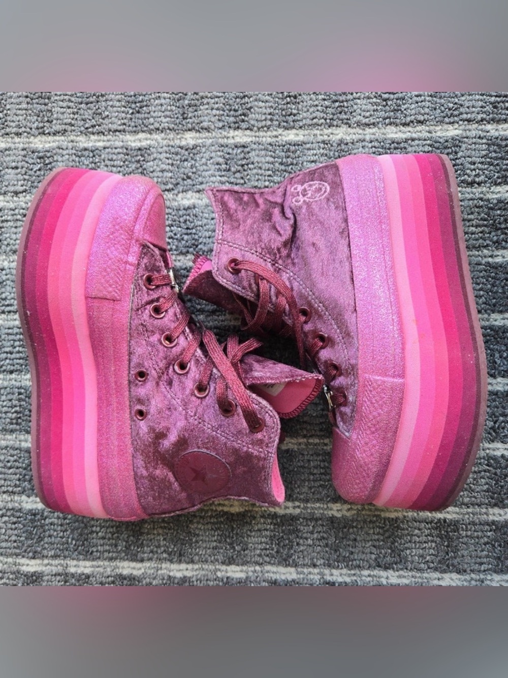 Converse Pink Velvet Platform High-Top Sneakers